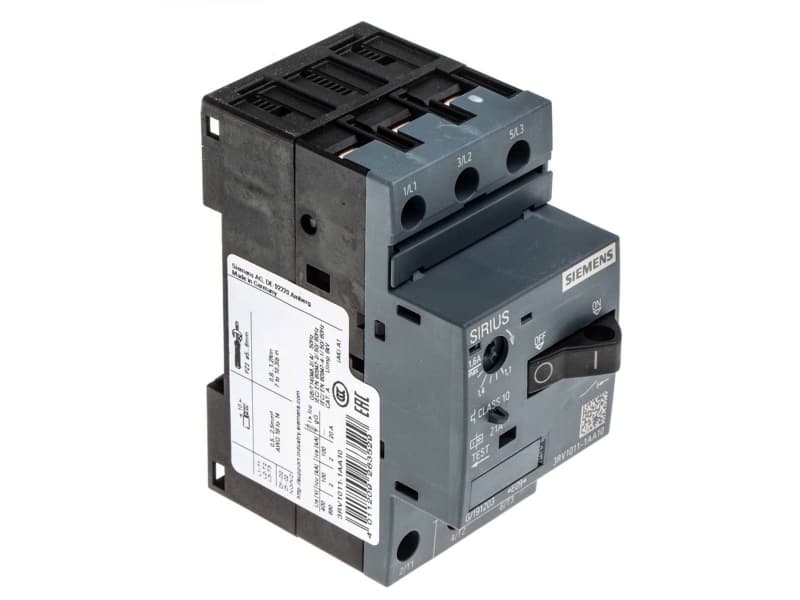 Siemens 3RV1011-1AA10 Katkaisija 1 kpl 3 x katkaisija Asetusalue (virta): 1,1 - 1,6 A Kytkentäjännite (max.): 690 V/AC (L x K x S) 45 x 90 x 81 mm (L x K x S) 45 x 90 x 81 mm)