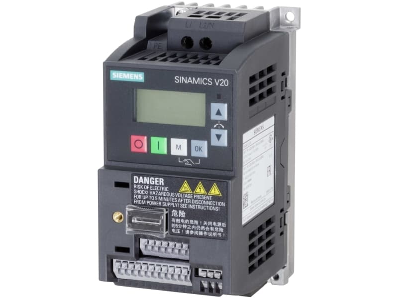 SINAMICS V20 1AC200-240V -10/+10% 47-63HZ nimellisvirta 0,37KW, koko: FSAA 68x142x108(WXHXD), integroitu