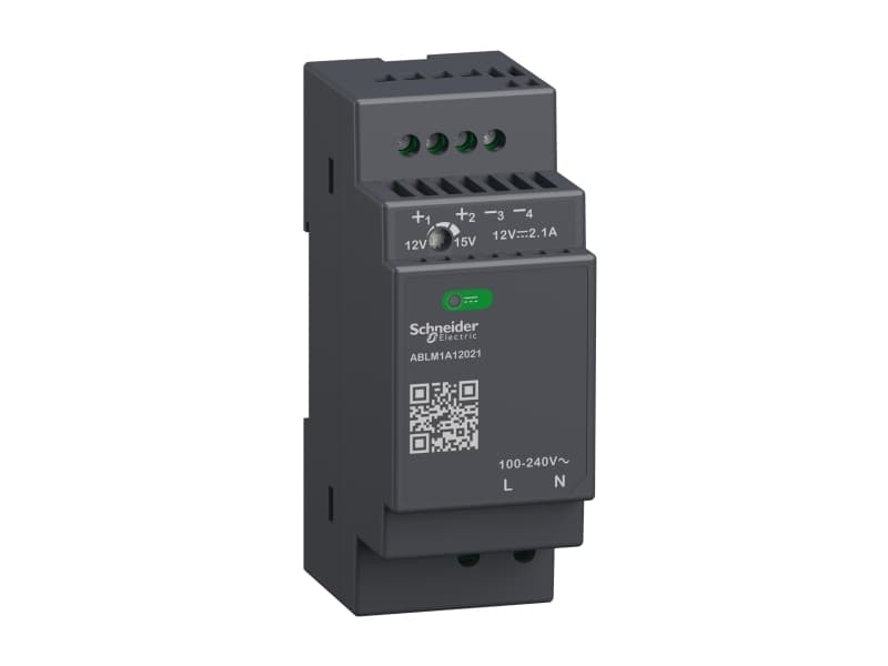 Modicon switchmode strømforsyning modular til DIN-skinne med 12 VDC 25 W-2,1 A udgang og 100-240 VAC