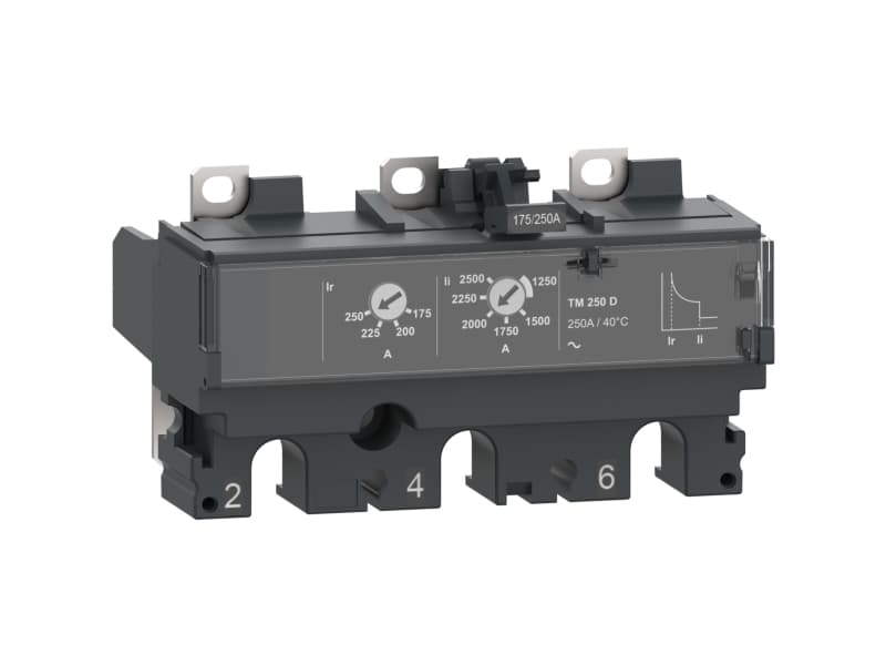 SCHNEIDER ELECTRIC Virtarele TM250D ComPacT NSX 250 -katkaisijoille, bimetalli/sähkömagneettinen, nimellisvirta 250 A, 3-napainen 3 suojattu