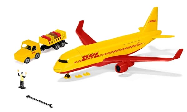 Siku DHL cargo aircraft with accessories, Lentokone, Esikoottu, Ei sukupuolirajoitusta, Metalli, Muovi, Punainen, Keltainen, Ei alle 36-kuukauden ikäisille lapsille