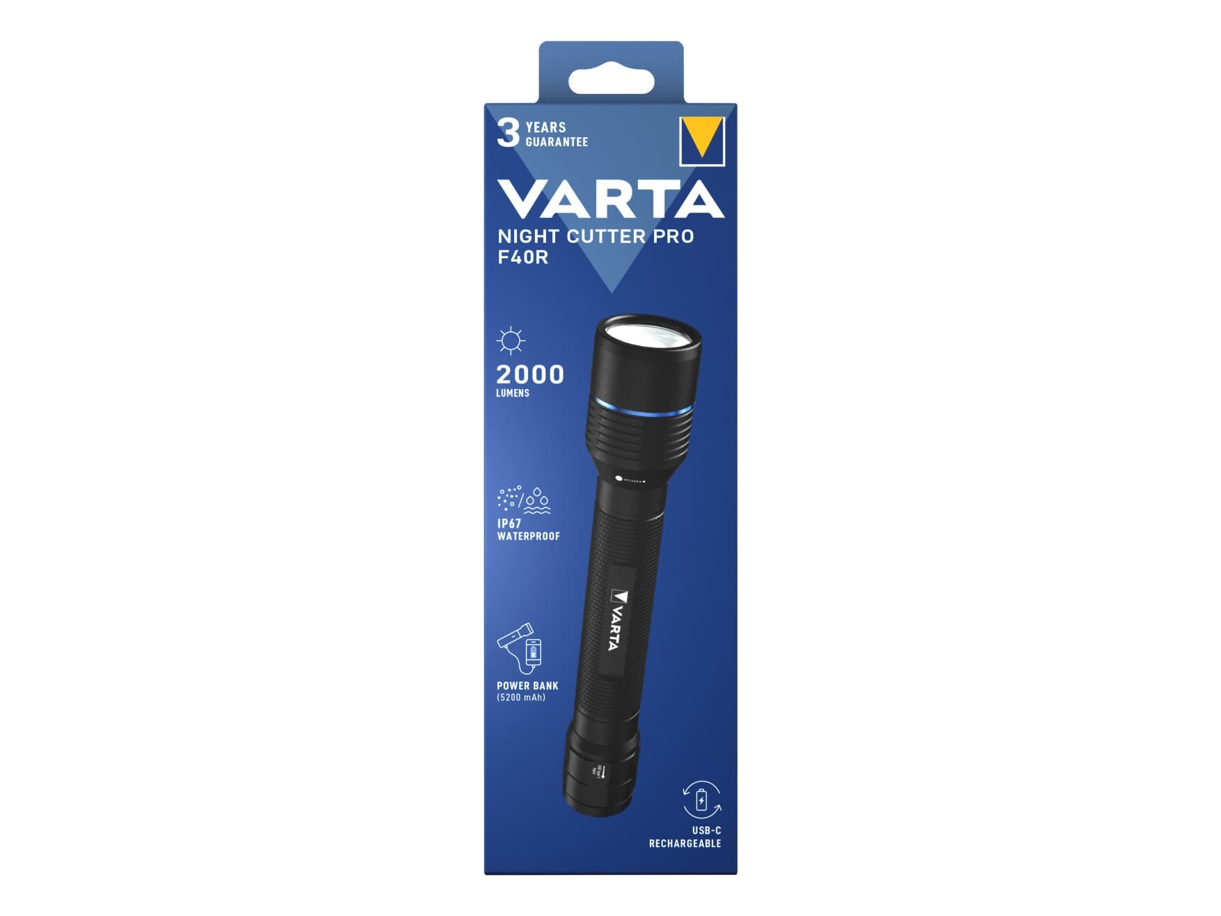Varta Night Cutter Pro F40R, Käsikokoinen taskulamppu, musta, ABS-synteettinen, Alumiini, Polykarbonaatti (PC), Silikoni, IP67, LED, 1 lamppua