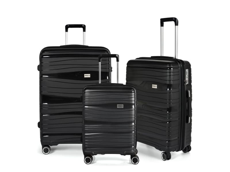 Matkalaukkusetti RW Travel Alfrida musta 20 /24 /28 PP-muovia TSA-lukolla varustettuna