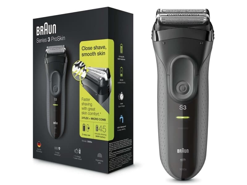 Braun Series 3 ProSkin 3000s, kalvoparranajokone, musta, 2 SensoFoil, LED, virta, AC/akku
