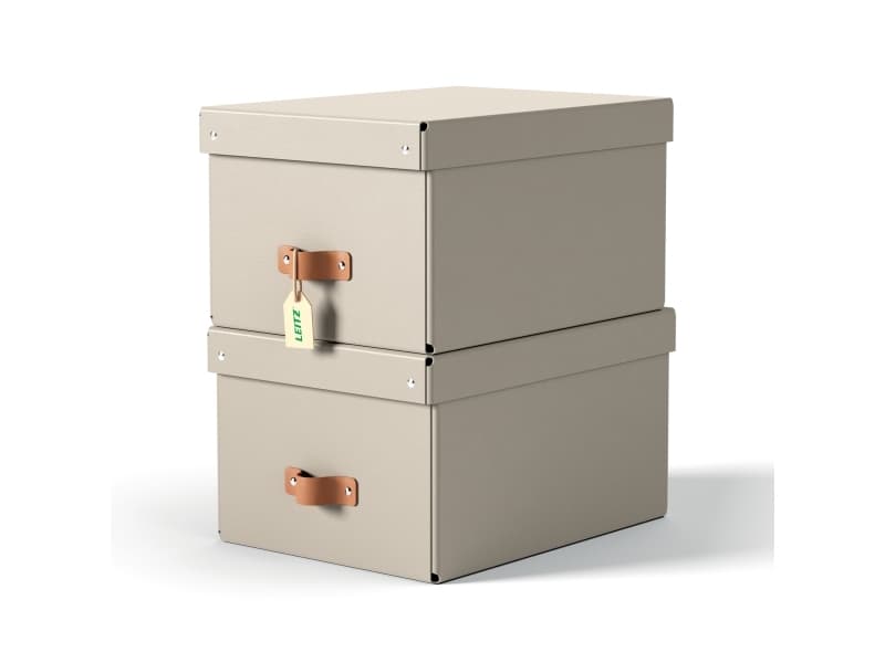 Leitz Puro säilytyslaatikko kannella, keskikokoinen, 17 l, 100 % kierrätettyä pahvia, beige - (2 kpl/pakkaus)