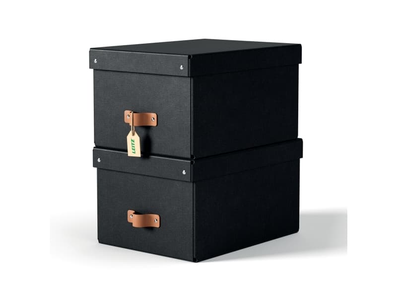 Leitz Puro säilytyslaatikko kannella, keskikokoinen, 17L, 100 % kierrätyskartonki, 2 kpl, musta, Kartonki, 17 L, 270 mm, 370 mm, 200 mm
