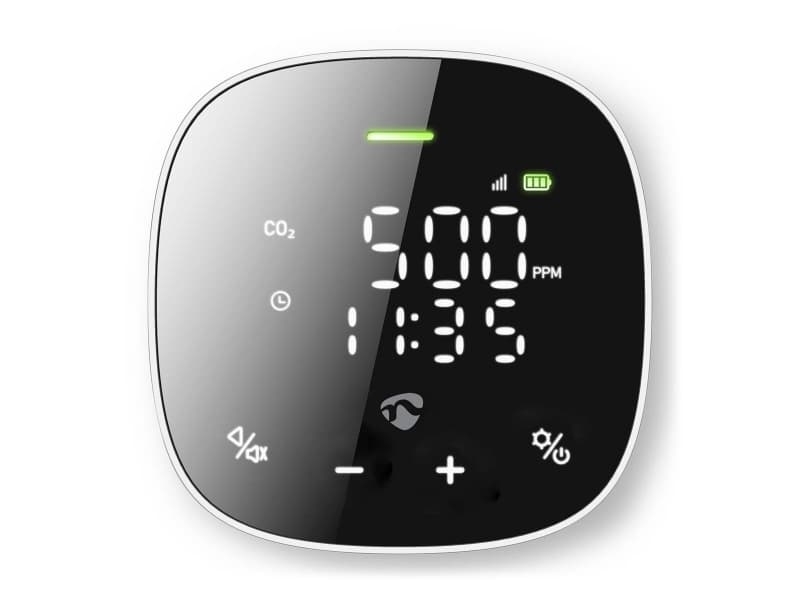Nedis SmartLife Air Quality Monitor, musta, Valkoinen, Hiilidioksidi (CO2), Muovi, LED, Android, iOS, 1 kpl