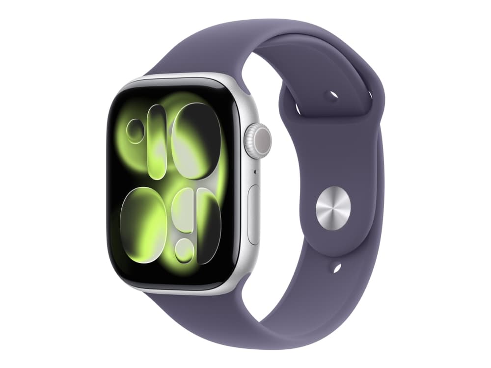 Apple Watch Series 11 GPS + Cellular 46mm Silver Aluminium Case with Purple Fog Sport Band - S/M