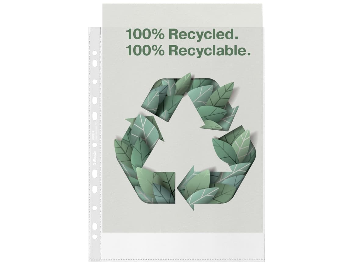 Esselte Recycle kansiotasku A4, 70mic/20kpl, 210 x 297 mm (A4), Läpinäkyvä, Polypropeeni (PP), Muotokuva, Yläreuna, 0,07 mm