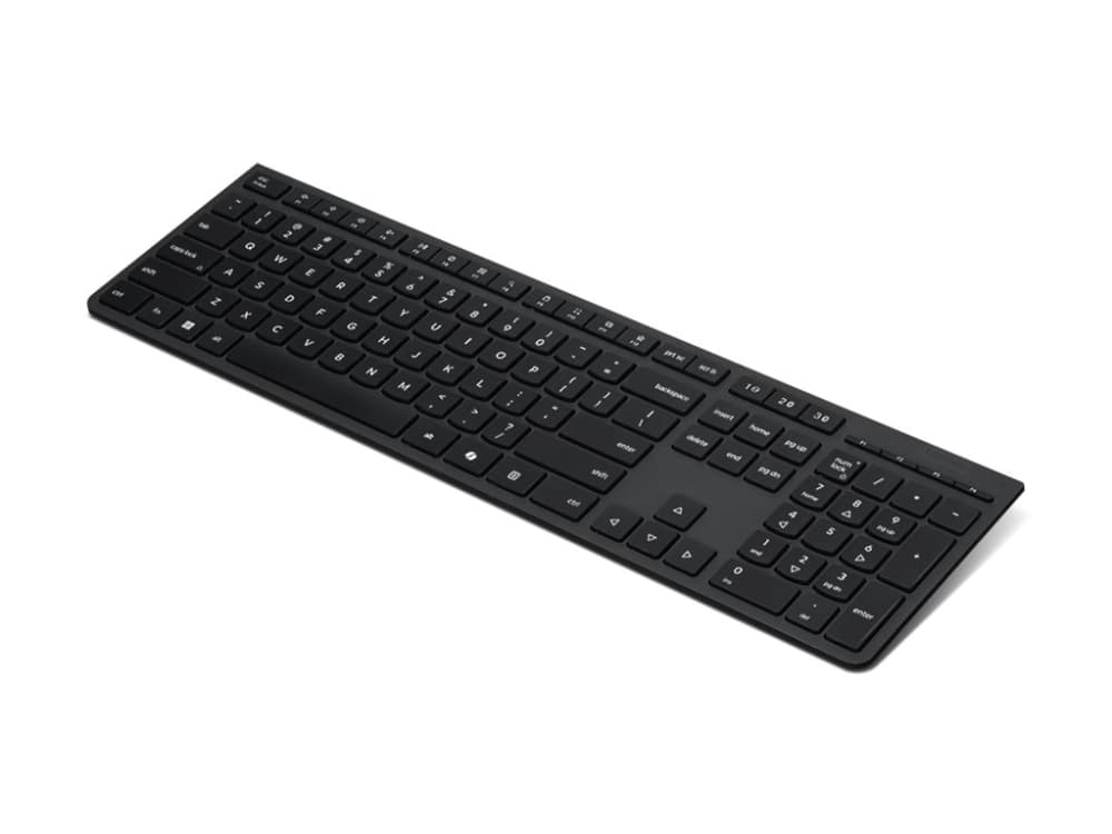 Lenovo Professional Wireless Rechargeable (Nordic), Täysikokoinen (100 %), Langaton, RF Wireless + Bluetooth, Näppäimen saksikytkin, musta
