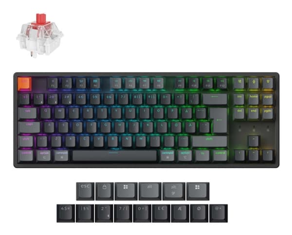 Keychron K8 QMK, Langallinen ja langaton, USB + RF Wireless + Bluetooth, Magneettimekaaninen näppäinkytkin, RGB LED, Musta