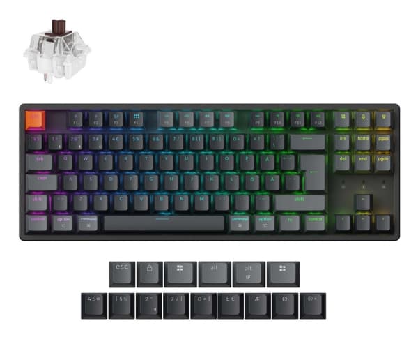 Keychron K8 QMK, Langallinen ja langaton, USB + RF Wireless + Bluetooth, Magneettimekaaninen näppäinkytkin, RGB LED, Musta