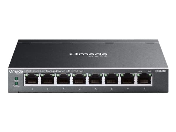 TP-Link Omada ES208GP, hallintalaite, L2, Gigabit Ethernet (10/100/1000), Ethernet-verkkoyhteys (PoE), Stativ-montering, DIN-kisko