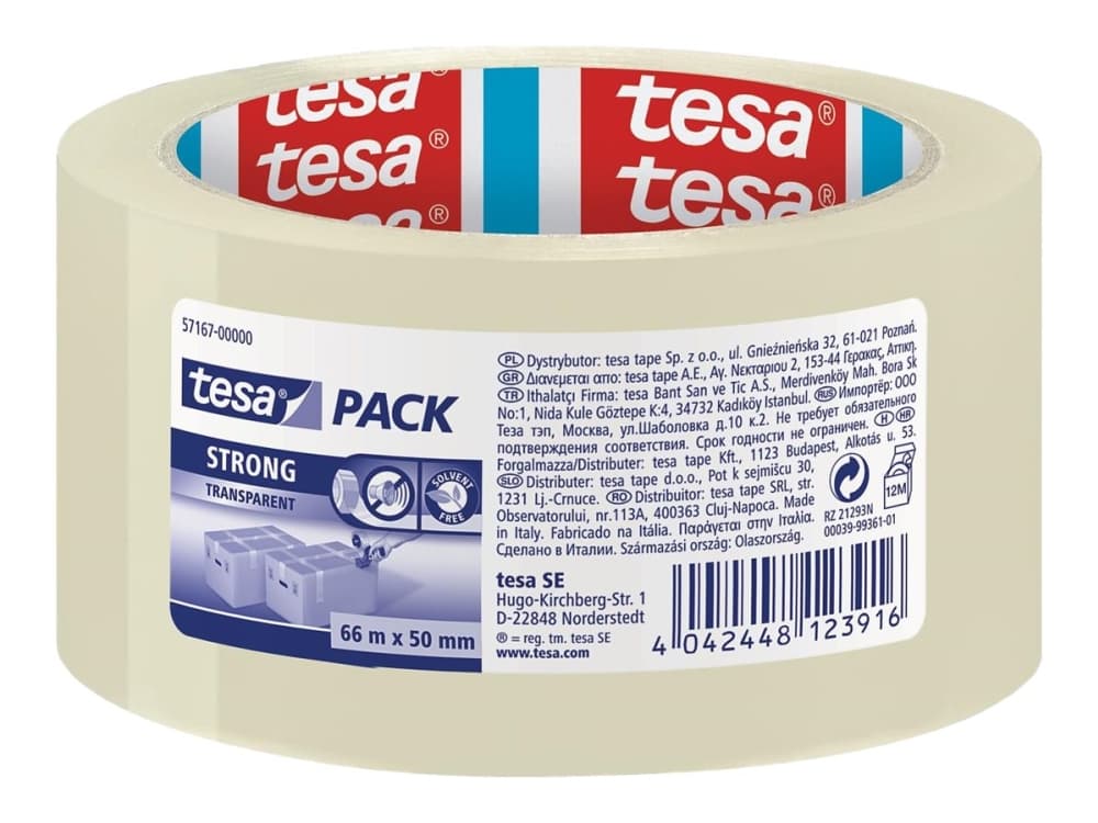 TESA Clear Strong, Polypropeeni (PP), Pahvi, 66 m, 50 mm, 1 kpl
