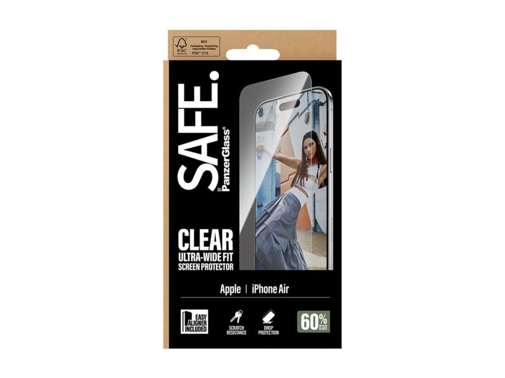 PanzerGlass SAFE. by ® Screen Protector iPhone Air | Ultra-Wide Fit w. EasyAligner, Apple, Apple - iPhone Air, Asennus kuivana, Naarmuuntumisenkestävä, Iskunkestävä, Läpinäkyvä, 1 kpl