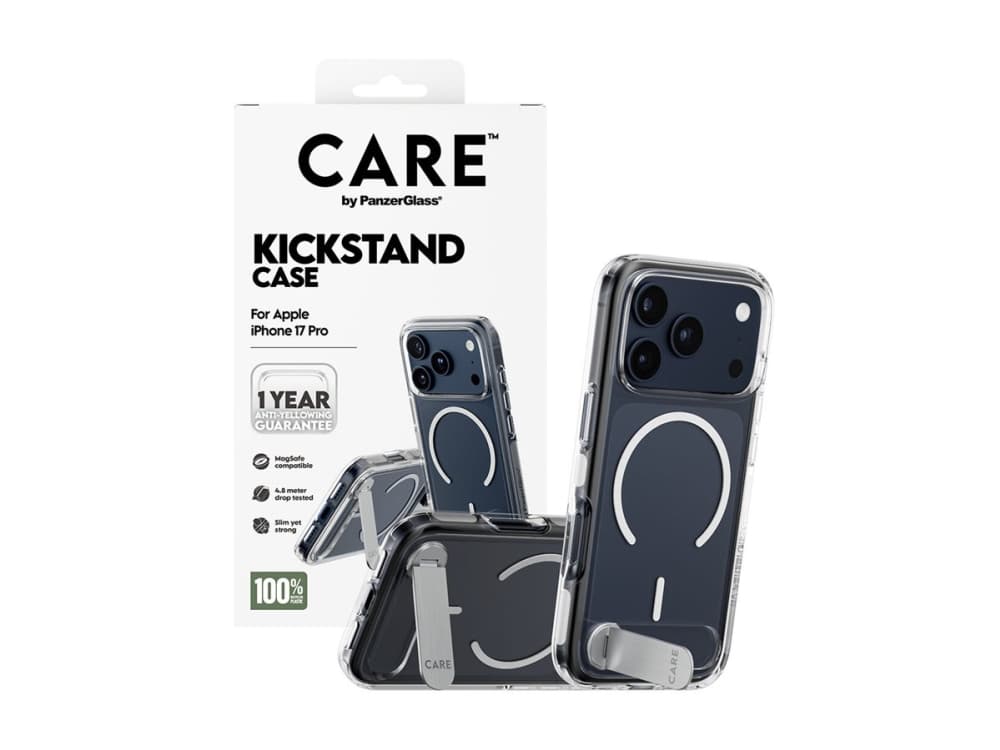 PanzerGlass CARE™ by ® Case Transparent w. Kickstand & MagSafe iPhone 17 Pro, Suojus, Apple, Apple - iPhone 17 Pro, Läpinäkyvä