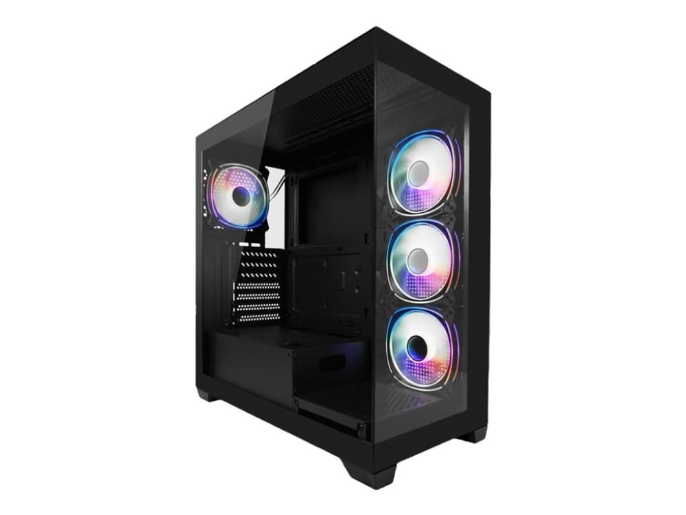 LC-Power LC-715B-ON, Midi Tower, PC, musta, ATX, mikro ATX, Mini-ITX, Metalli, Muovi, Karkaistu lasi, Pelaaminen