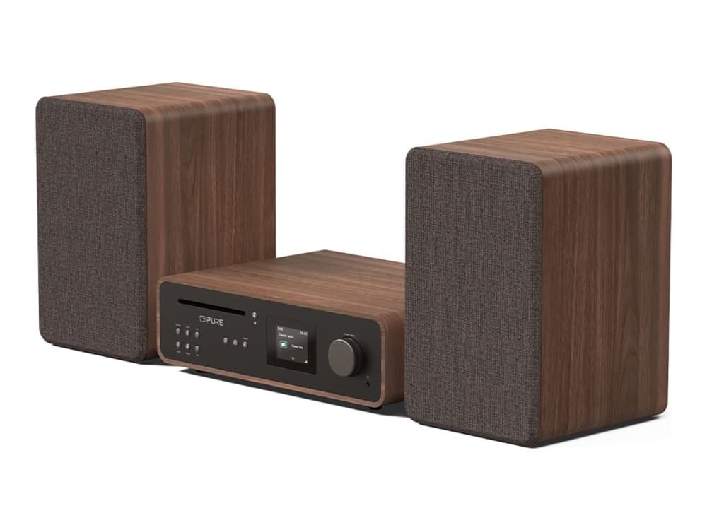 Pure Micro HiFi Classic Stereo, Kodin mikroaudiojärjestelmä, musta, Saksanpähkinä, 50 W, 2-suuntainen, 16,5 cm, 3,17 cm