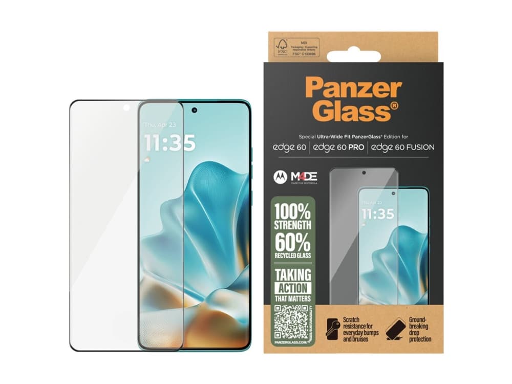 PanzerGlass ® Screen Protector Motorola Edge 60 Pro | 60 | 60 Fusion | Ultra-Wide Fit, Motorola, Motorola - Edge new 50 Pro, Asennus kuivana, Naarmuuntumisenkestävä, Iskunkestävä, Läpinäkyvä, 1 kpl