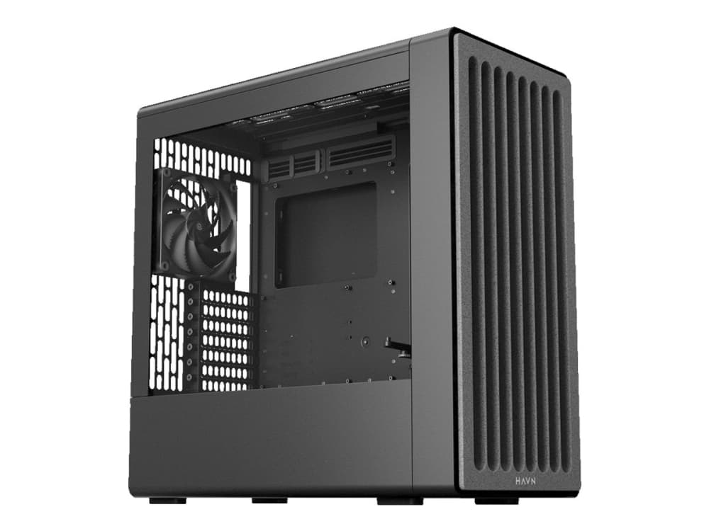HAVN BF 360 Flow - Mid tower gaming - laajennettu ATX - sivupaneeli ikkunalla (karkaistua lasia) - ei virtalähdettä (ATX) - musta - USB/Audio/Mic