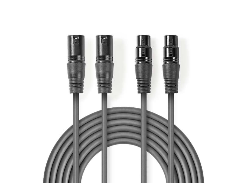 Nedis COTH15030GY15, 2 x XLR (3-nastainen), urosliitin, 2 x XLR (3-nastainen), naarasliitin, 1,5 m, harmaa