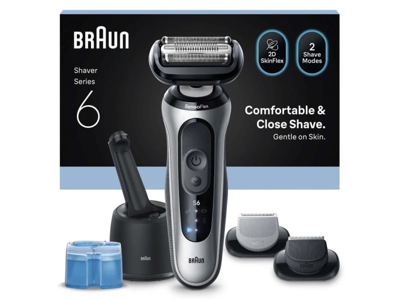 Braun Series 6 62-S7650cc, Teräverkollinen parranajokone, Hopea, Painikkeet, Akku, Litiumioni (Li-Ion), Sisäänrakennettu akku
