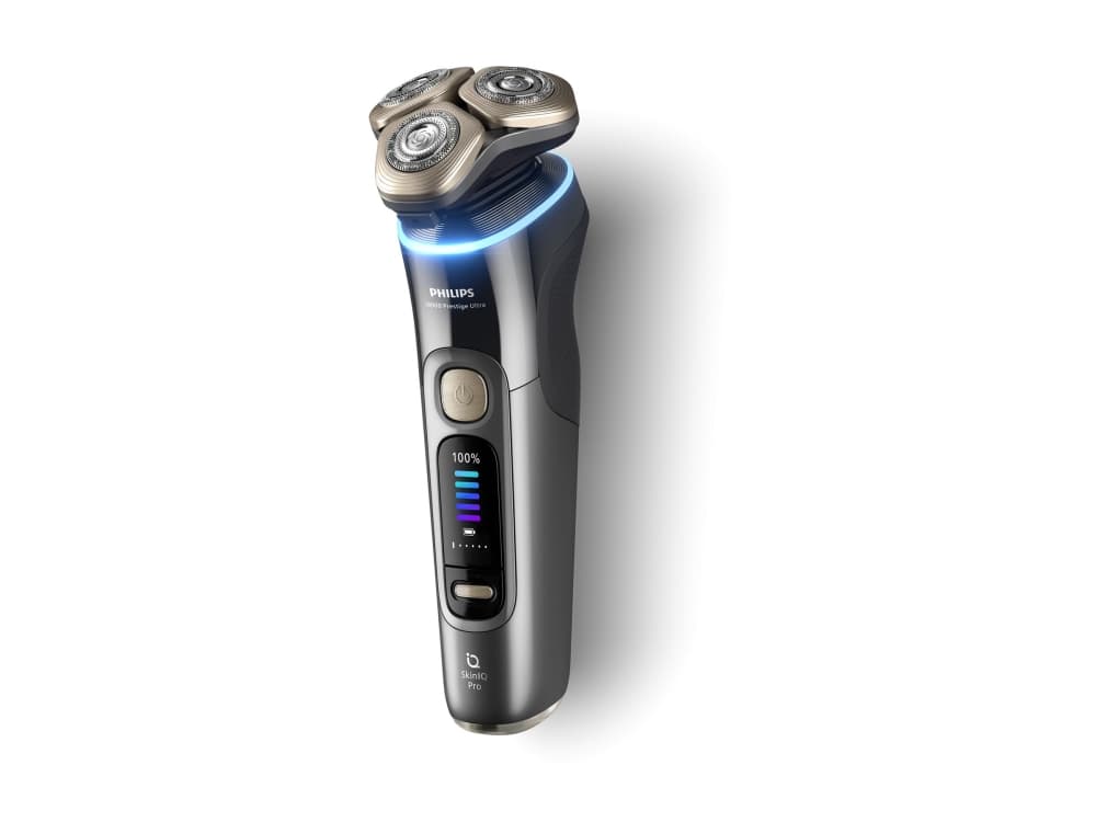 Philips i9000 Prestige Ultra XP9402/31 Wet & Dry -sähköparranajokone, jossa SkinIQ Pro, Parranajokone kääntyvällä päällä, Harmaa, SkinIQ Pro, Ruostumaton teräs, LCD, Android, iOS