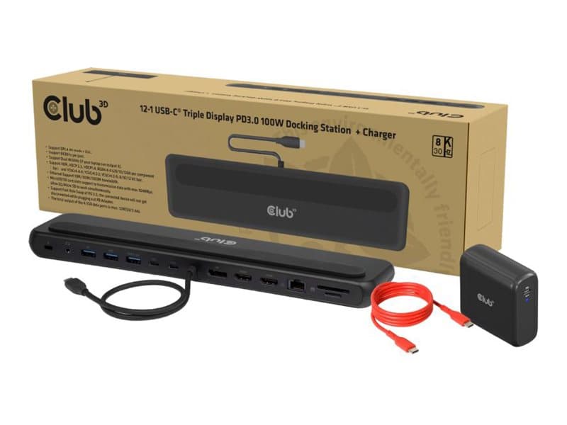 Club3D USB-C 12in1-telakka > DP1.4/2xHDMI/2xUSB-C/ 8K30Hz PD100W vähittäismyynti