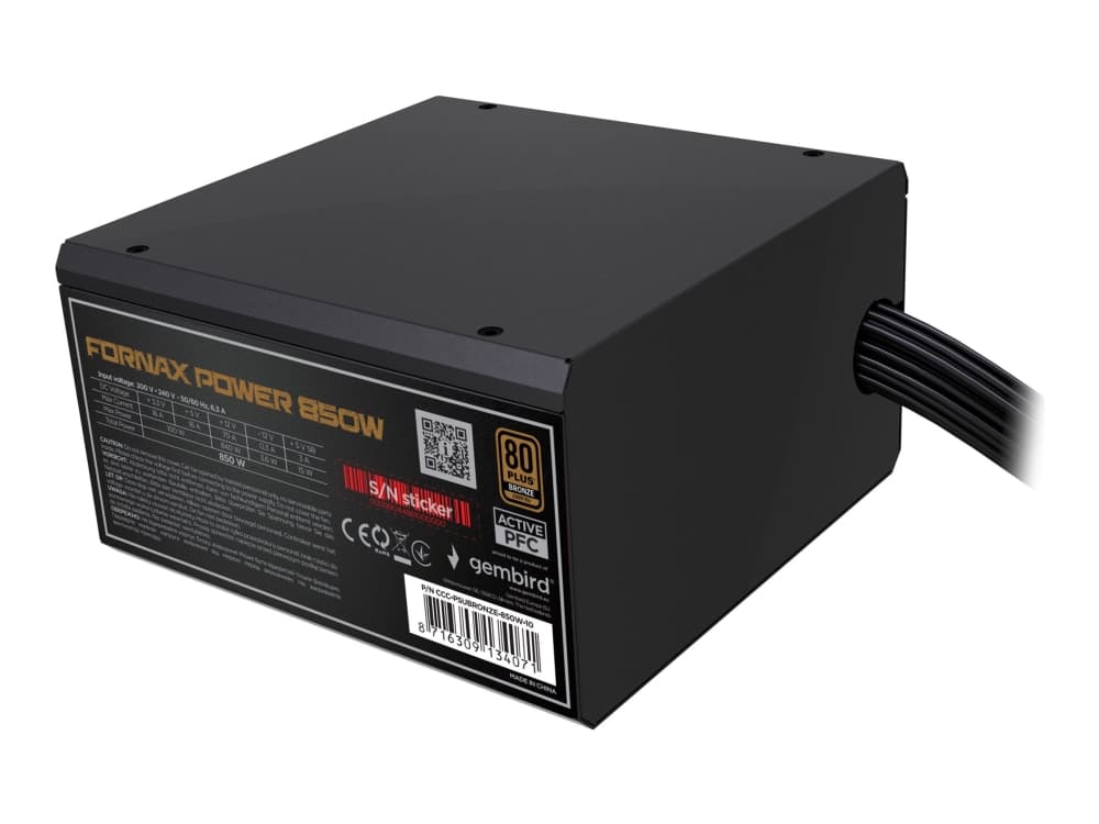 Fornax Power 850W 80+Bronze aktiivinen PFC tietokoneen virtalähde 120mm tuuletin 10-pack 10-pack