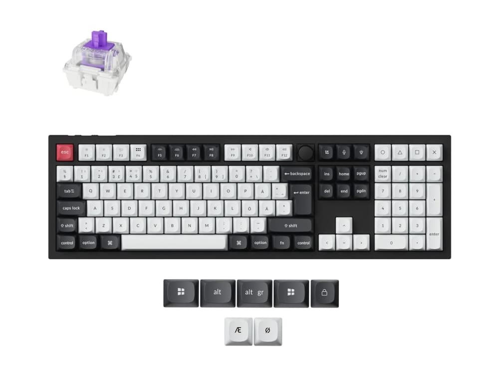 Keychron Q6 HE, Langallinen ja langaton, USB + RF Wireless + Bluetooth, Magneettimekaaninen näppäinkytkin, RGB LED, Musta, Hiilikuituinen