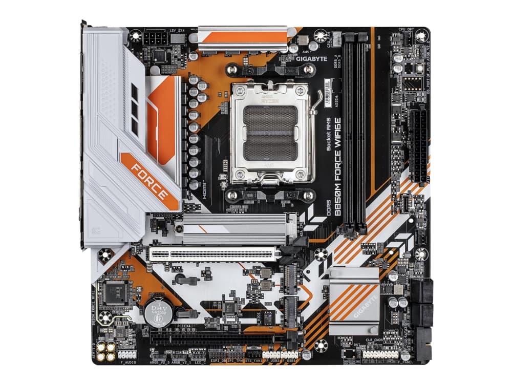 Gigabyte B850M FORCE WIFI6E - Emolevy - micro ATX - Socket AM5 - AMD B850 Chipset - USB-C 3.2 Gen 1, USB 3.2 Gen 2, USB 3.2 Gen 1 - 2.5 Gigabit LAN, Wi-Fi 6E, Bluetooth - sisäinen grafiikka (CPU tarvitaan) - HD Audio (8 kanavaa)