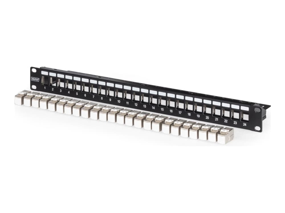 Digitus DN-91411-24, RJ-45, Cat6a, Telinekiinnitys, 1U, musta, SPCC