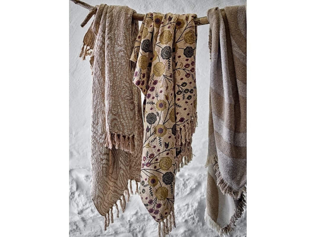 BLOOMINGVILLE Eydis Plaid, Luonnollinen, Kierrätetty puuvillaa