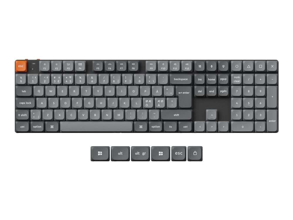 Keychron K5 MAX - Näppäimistö - QMK, mukautettu, mekaaninen, ISO-asettelun kokoonpano - 100% - taustavalaistu - langaton - 2,4 GHz, Bluetooth 5.1, USB-C - QWERTY - pohjoismainen - näppäinkytkin: Gateron Low Profile Red (Hot-swapable) - harmaa - harmaa
