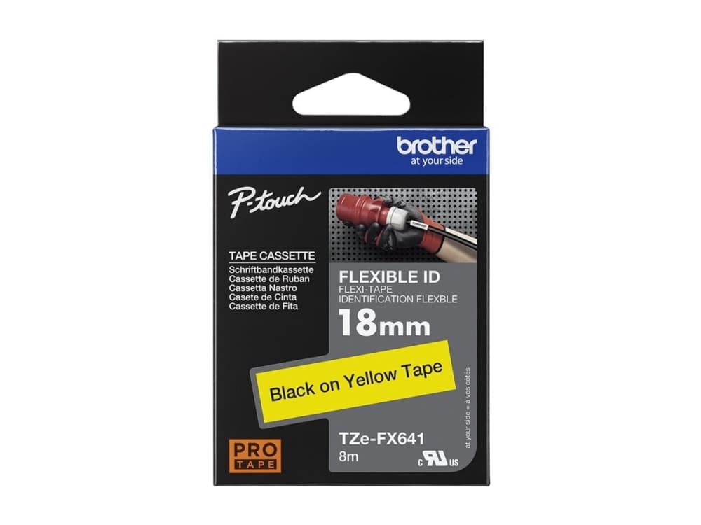 Brother TZe-FX641 - Sort på gul - Rulle (1,8 cm x 8 m) 1 kassette(r) fleksibel tape - for Brother PT-D600 P-Touch PT-3600, D400, D450, D600, D800, E550, H101, P750, P900, P950