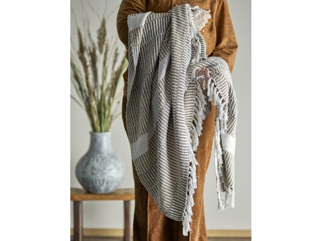 CREATIVE COLLECTION Isnel Plaid, Natur, Genanvendt Bomuld