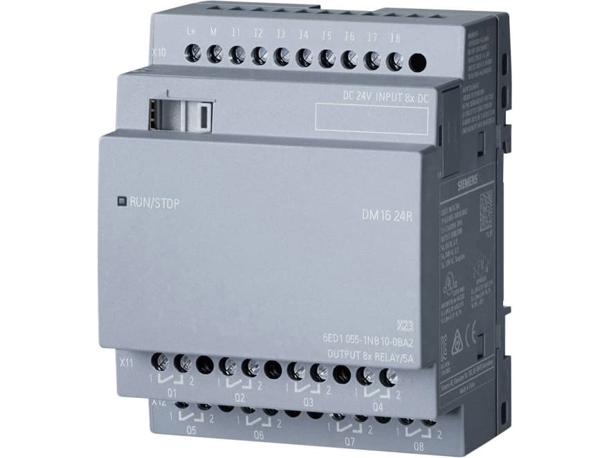 LOGO! DM16 24R, laajennusmoduuli, PU/I/O: 24V DC/24V DC/relay, 8 DI/8 DO
