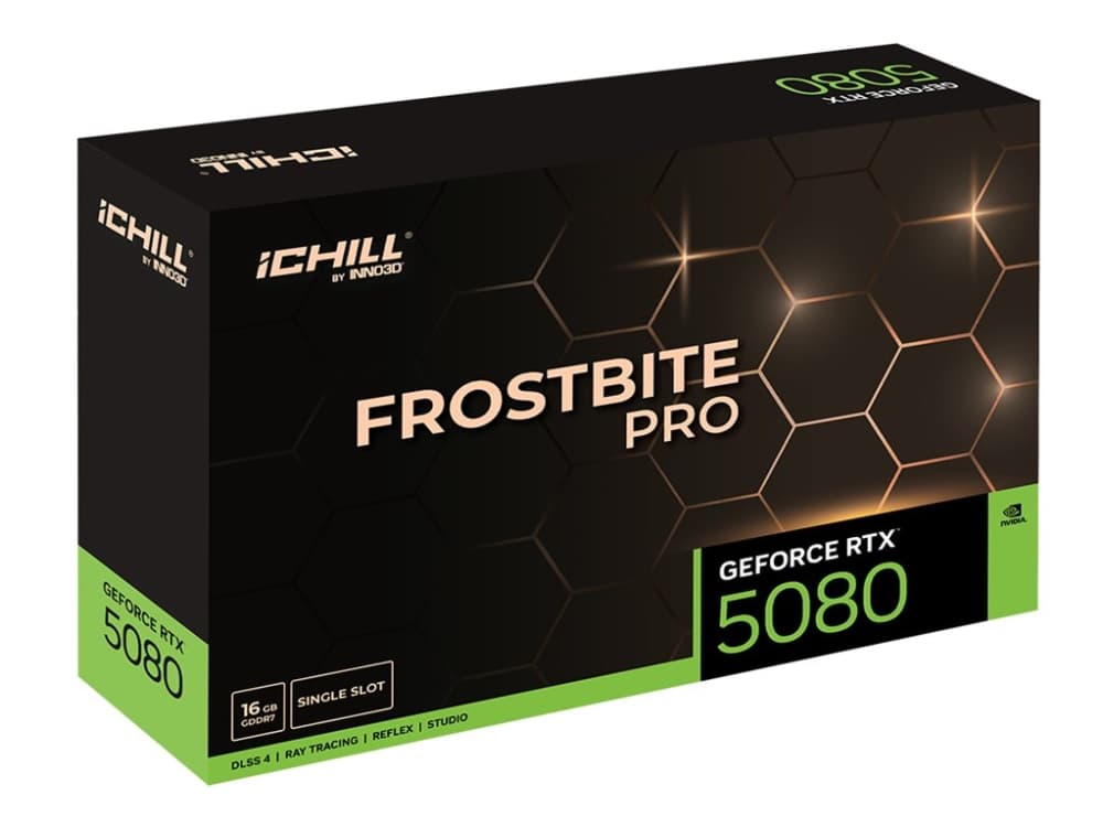 INNO3D iChill GeForce RTX 5080 Frostbite Pro, GeForce RTX 5080, 16 GB, GDDR7, 256 bittiä, 7680 x 4320 pikseliä, PCI Express 5.0