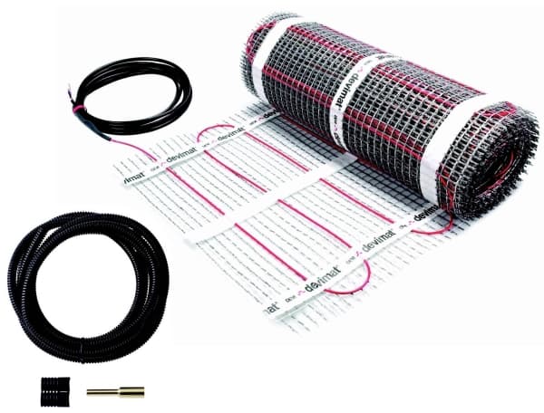 DEVImat 100T (100W/m²) lämmitysmatto 3,5 mm, 600W 6M² 0,5X12M 230V, itseliimautuva sekä kokonais- että mukavuuslämmitykseen