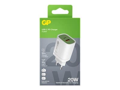 GP WM2A - Virtalähdesovitin - 20 Watt - 3,1 A - PD, QC - 2 lähtöliitäntää (USB, 24-nastainen USB-C)
