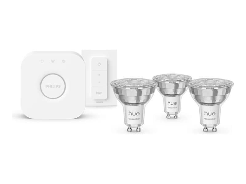 Philips Hue White and Color Ambiance Essential Starter Kit - LED-spottilamppu - GU10 - 4.7 W (samanlainen 50 W) - luokka F - 16 miljoonaa väriä - 2200-6500 K (pakkaus sisältää 3)