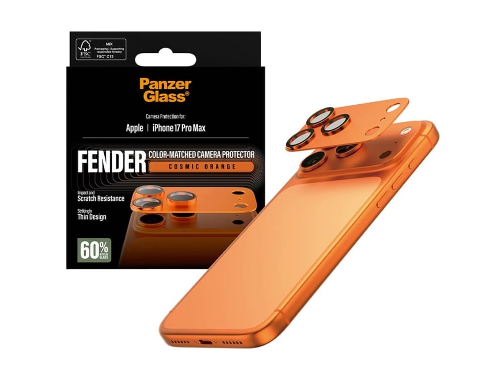 PanzerGlass ® Fender Camera Protector Cosmic Orange iPhone 17 Pro Max, Apple, Apple - iPhone 17 Pro Max, Asennus kuivana, Naarmuuntumisenkestävä, Iskunkestävä, Oranssi, 1 kpl