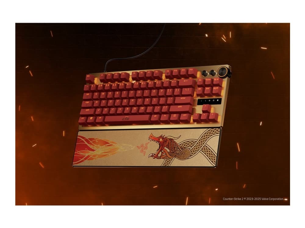 Razer Huntsman V3 Pro Tenkeyless, Langallinen, USB, Optinen näppäinkytkin, QWERTY, RGB LED, Kulta, Keltainen