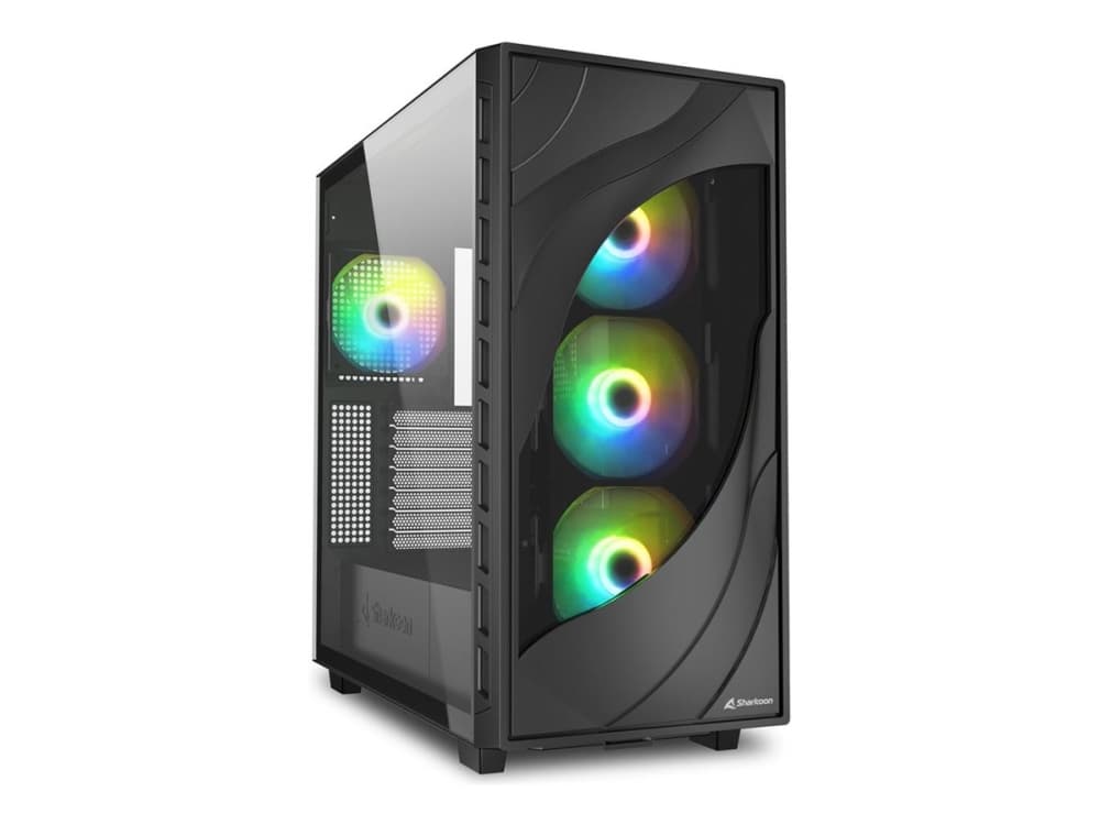 Sharkoon REBEL C80G RGB, Midi Tower, PC, musta, ATX, mikro ATX, Mini-ITX, Metalli, Karkaistu lasi, Pelaaminen