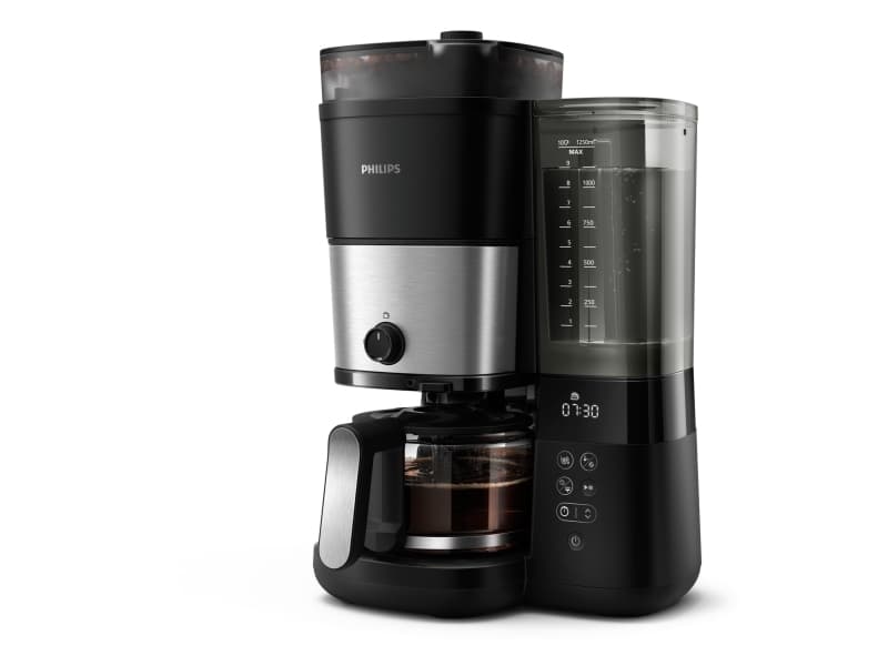 Philips All-in-1 Brew HD7888 Suodatinkahvinkeitin ja mylly, Suodatinkahvinkeitin, 1,25 L, Kahvipavut, Sisäänrakennettu jauhin, 1000 W, musta, Hopea