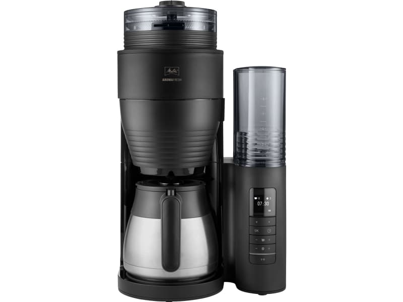 Melitta Aromafresh PRO, Suodatinkahvinkeitin, 1,25 L, Kahvipavut, Jauhettu kahvi, Sisäänrakennettu jauhin, 1080 W, musta