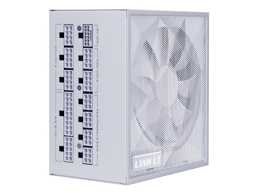Lian Li SX Series 80 PLUS Platinum PSU, täysin modulaarinen, PCIe 5.1, ATX 3.1 - 850 Watt, valkoinen
