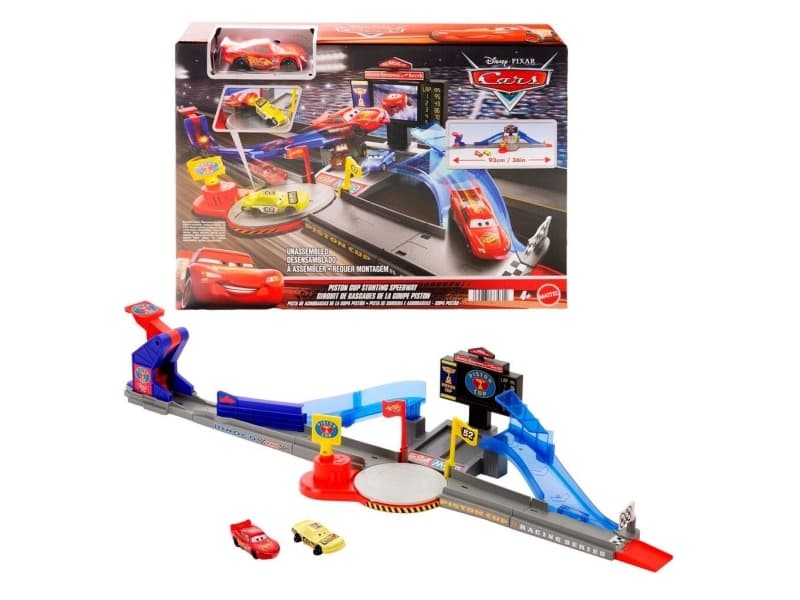 Disney Pixar Cars Disney and Pixar Cars Piston Cup Stunting Speedway Playset, Kilpa-ajoneuvo ja ratasetti, 4 vuosi/vuosia, Muovi, Monivärinen