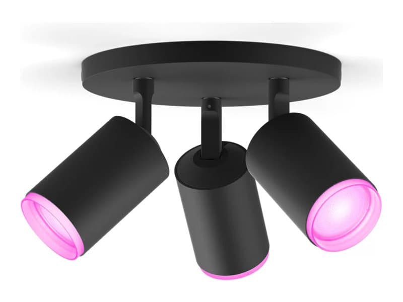 Philips Hue White and Color Ambiance Fugato - Spottivalo - LED-spottilamppu x 3 - GU10 - yhteensä: 12.6 W - luokka E - 16 miljoonaa väriä / lämpimästä viileään valkoiseen valoon - 2000-6500 K - triple - musta