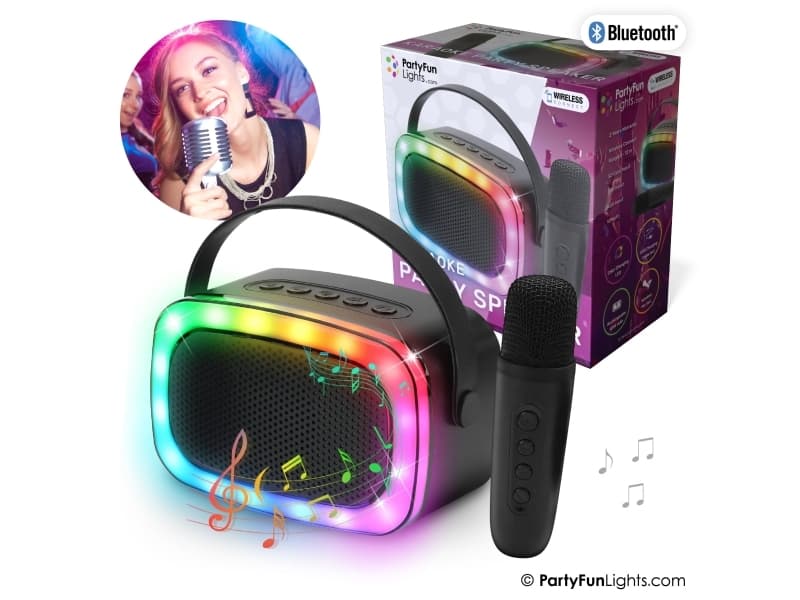 Mini karaokekaiutin langattomalla mikrofonilla varustettuna